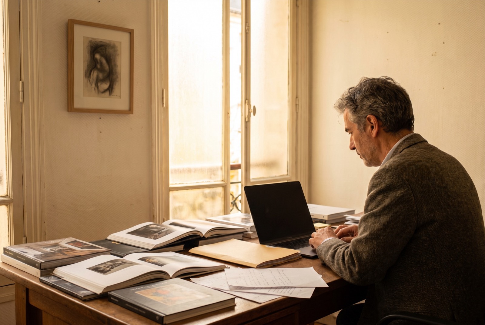 Bureau de la galerie Brun et Fils où sont examinés les tirages avant expertise